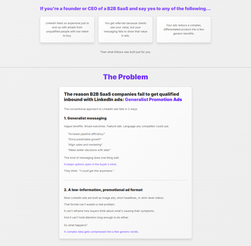 Niche offer page copy example